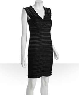 Donna Morgan black stretch pleated sateen striped dress
