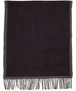 Zegna charcoal wool striped edge fringe scarf