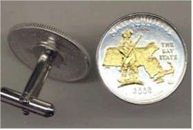 Gold on Silver Massachusetts State Quarter Cufflinks  