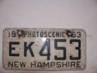 1963 New Hampshire EK 453 License Plate Photoscenic, extra holes.