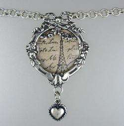   LOCKET NECKLACE Pendant HEART WHT PEARLS EIFFEL TOWER Rose Swag BOW