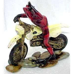  Red Tree Frog On Yellow Dirt Bike Figurine Motorcycle 