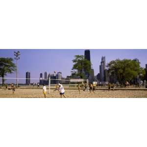  People Playing Beach Volleyball, Chicago, Illinois, USA 