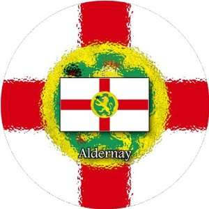  58mm Round Badge Style Keyring Aldernay Flag