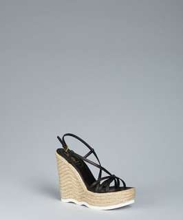   Laurent black strappy leather Saint Malo espadrille wedge sandals