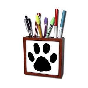   Large Black Paw On White   Tile Pen Holders 5 inch tile pen holder