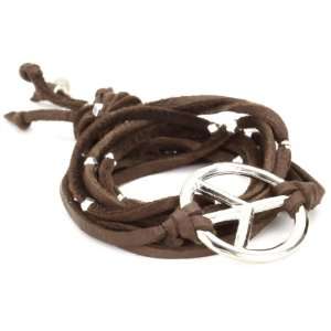  Ettika Brown Leather Wrap Bracelet with Silver Colored 