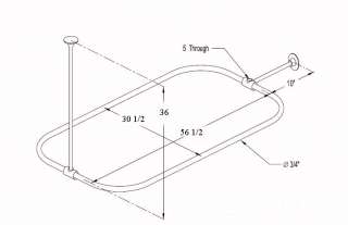 CLAWFOOT Oval Shower Rod chrome plated brass Large  