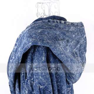   Casual Women Lady jean Denim Trench Coat Big Hoodie Hooded Outerwear