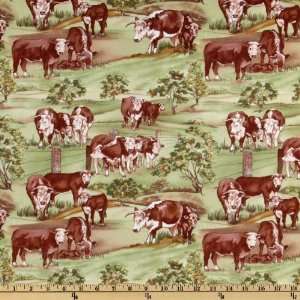  44 Wide Cattle Call Cattle Brown/Green Fabric By The 