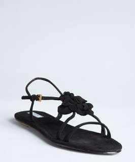 Prada black suede flower flat sandals