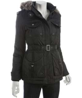 Miss Sixty black quilted cotton poly faux fur hooded down coat