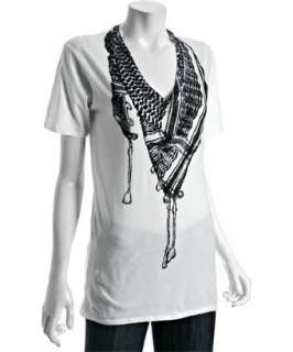 Monrow white jersey scarf print v neck t shirt  