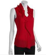 style #316357103 spice red ruffle front Pencey sleeveless top