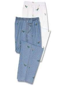 5X 32/34 NWT ULLA POPKEN PARROT EMBROIDERED PANTS WHITE  