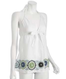 Diane Von Furstenberg white floral embroidered linen halter top 