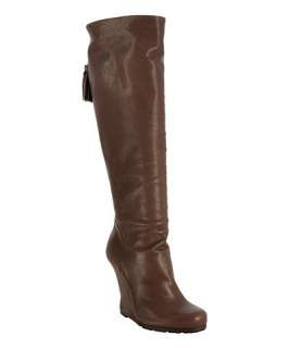 Yves Saint Laurent taupe leather Jinny 105 wedge boots