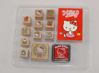 Hello kitty 11 designs Mini wooden stamps+Ink pad(red)  