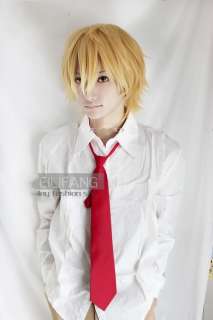 New Usui Takumi golden Short Straight Cosplay Wig Party Hair + free 