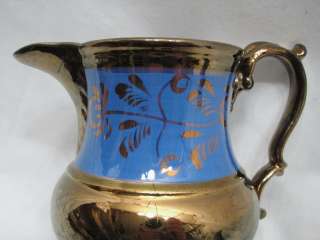  LUSTER BLUE BAND DECORATION WATER PITCHER POTTERY JUG LUSTRE  