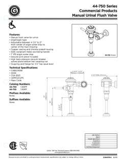 Gerber 44 750 Urinal Manual Flush Valve New in Box  