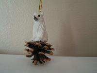 New Rustic Wood Carved Polar Bear on Pinecone Ornament  