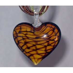   Black and Auburn Brown Murano Glass Necklace Pendant 