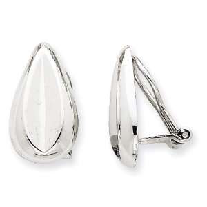   White Gold Polished Non pierced Teardrop Omega Back Earrings Jewelry