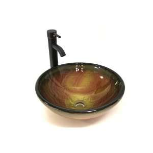 Thickness Bathroom Round Mix Color Glass Vessel Sink Combo with Oil 