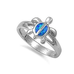 Sterling Silver Ring in Lab Opal   Turtle   Ring Face Height 12mm 