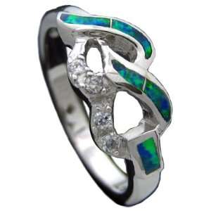  Rhodium Silver Simulated Opal Ring Size 6 Jewelry
