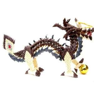 Origami Paper Dragon Standing up Made with Beige Color Body and with a 
