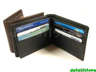 FINE HVY DUTY LEATHER MEN BIFOLD TOP FLAP WALLET BLACK  