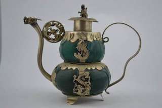   Handwork Jade Armoured Dragon Phoneix Monkey Lid Tea Pot    