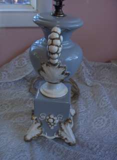 Vintage Wedgwood Blue Table Lamp White Grapes Leaves Gold Accents 1940 