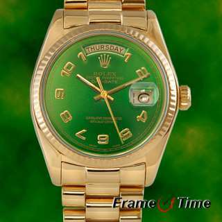 ROLEX President Day Date 18K Gold Green Arabic Watch  