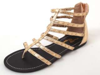 Womens Gladiator Sandals Roman Thongs Flats Shoes Gold  