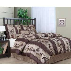  7Pcs Queen Darcy Patchwork Bed in a Bag Comforte Brown 