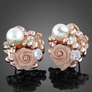18K rose gold Gp Swarovski Crystal rose jewelry set 779  