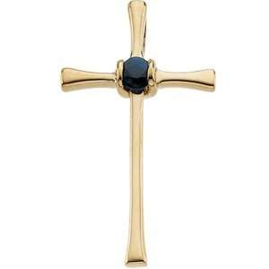    R80069S 14K Yellow Gold 21X13 Mm Cross Pendant W/ Sapphire Jewelry