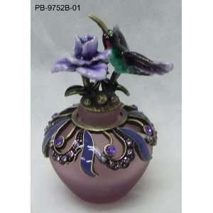   Purple Hummingbird with Flowers Perfume Bottle 4in H