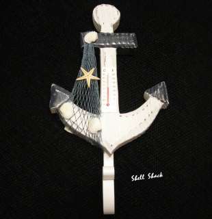 NAUTICAL MARITIME DECOR Wood Anchor Wall / Coat Hook & Thermometer 