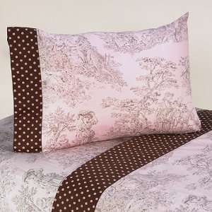   French Toile And Polka Dot 4 Piece Queen Sheet Set