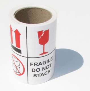 300 4x4 Do Not Stack Fragile Glass Intl Shipping Label  