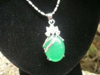 Oval Green Jade Gemstone Plated Silver Pendant S4251  