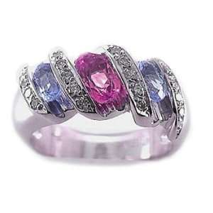   .Oval Pink & Blue Sapphire, Diamond & Precious Gemstone Ring Jewelry