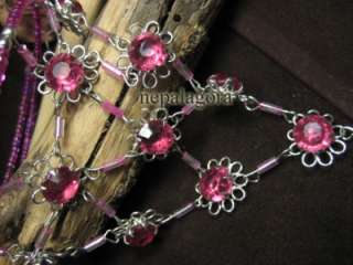   silver tone Pink color beads RING slave bracelet India Jewelry  