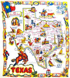 1950s Vintage Style State Map of Texas Flour Sack Towel FREE STOREWIDE 