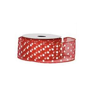  Red with White Polka Dots Wired Sheer Ribbon 25 Yards 2 1 