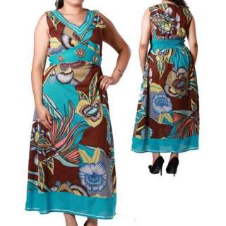Plus Size Pins Sleeveless Sun Dress Blue MAGIC 1X 3X  